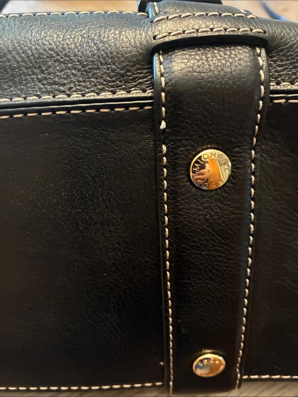 EUC Michael Kors Brookville  bowling bag Black  MK Logo Satchel with Gold Hardwa